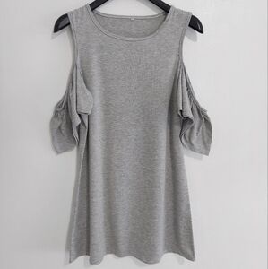Blouse Large Gray Cold Shoulder Womens Flutter Sleeve Used Short-sleeved blouse
